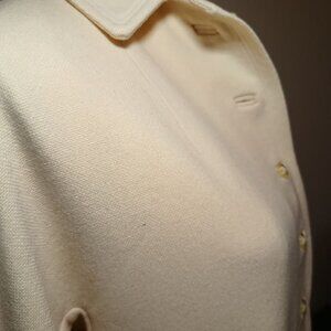 Vintage Jackie O Cream Button-Down Mid-Length Coat Wide-cuff Sleeves